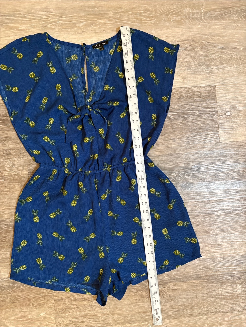 As U Wish Blue Pineapple Tie-Front Romper - Picture 10 of 12